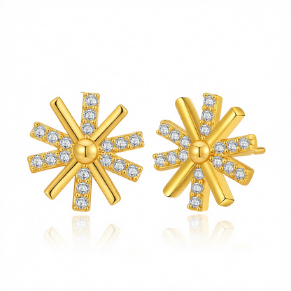 Cubic Zirconia & 18K Gold-Plated Snowflake Stud Earrings