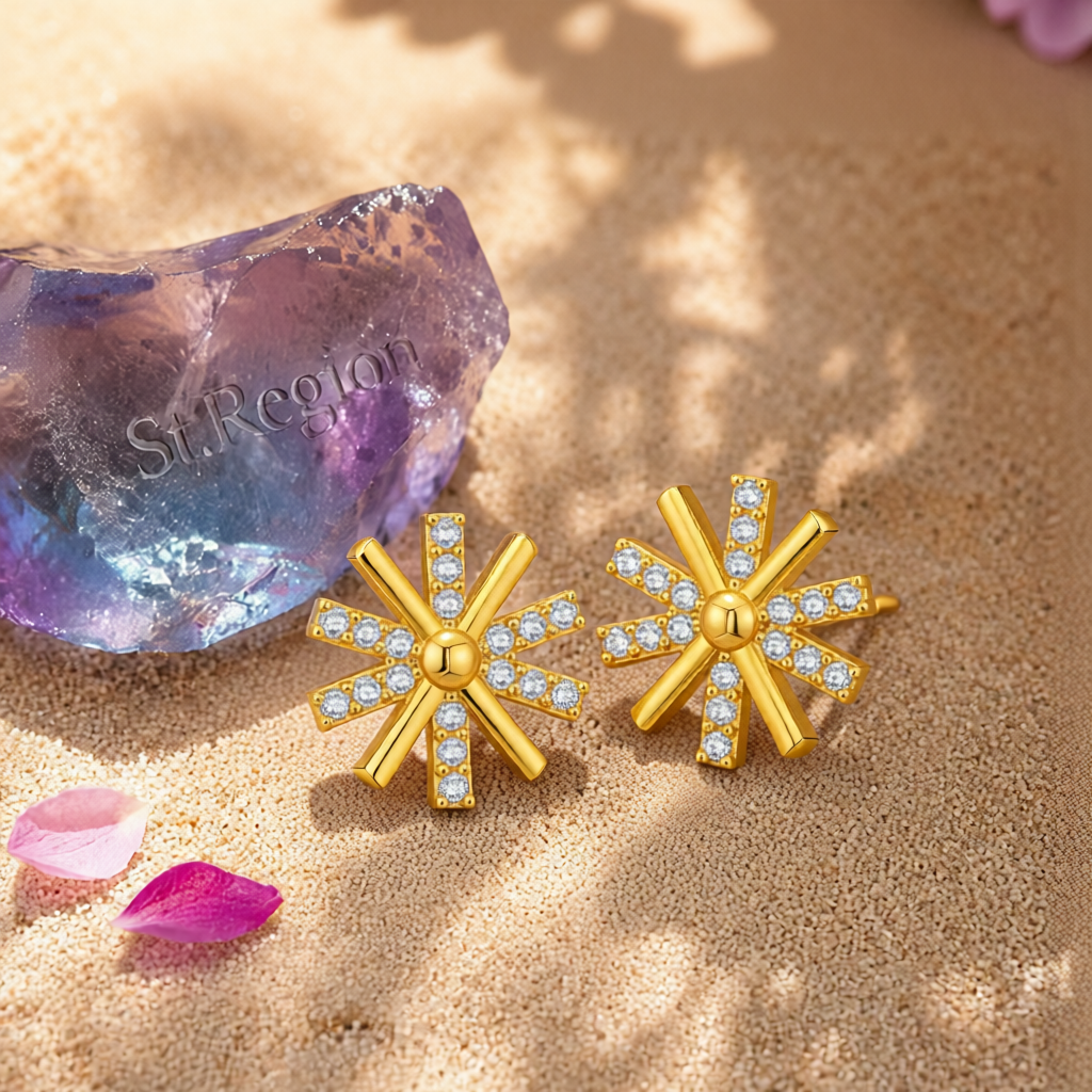 Cubic Zirconia & 18K Gold-Plated Snowflake Stud Earrings