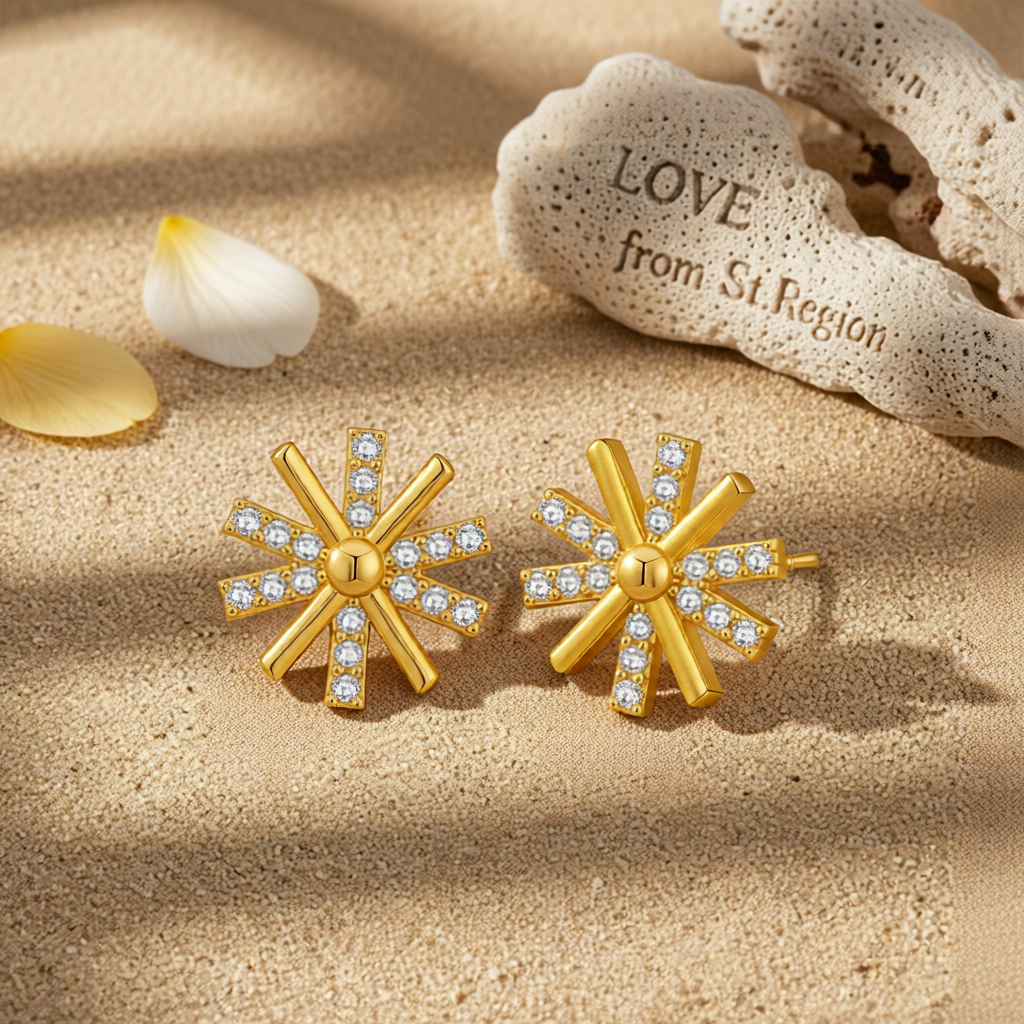 Cubic Zirconia & 18K Gold-Plated Snowflake Stud Earrings