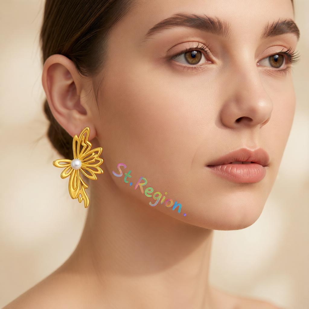 Pearl and 18K Gold-Plated Open Butterfly Stud Earrings, cubic zirconia stud earrings for women, styled look