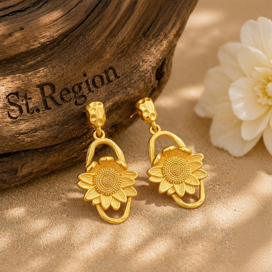 18K Gold-Plated Sunflower Oval Drop Earrings
