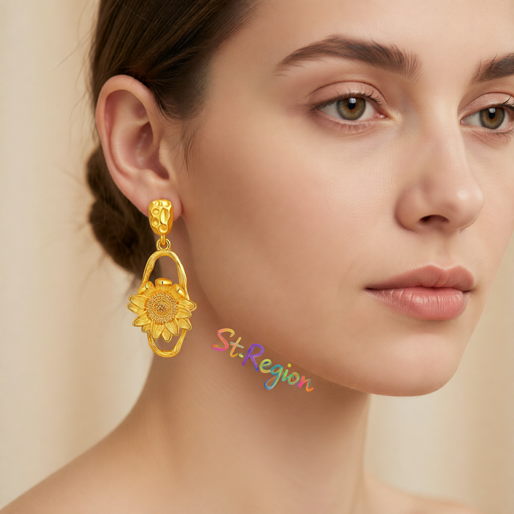18K Gold-Plated Sunflower Oval Drop Earrings