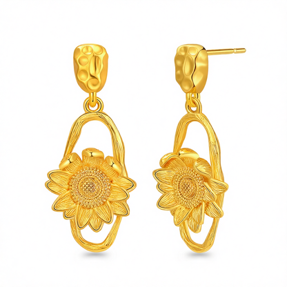 18K Gold-Plated Sunflower Oval Drop Earrings
