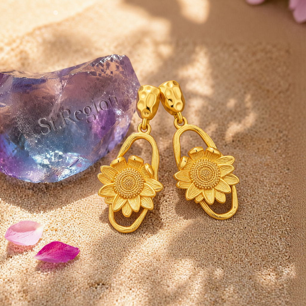 18K Gold-Plated Sunflower Oval Drop Earrings