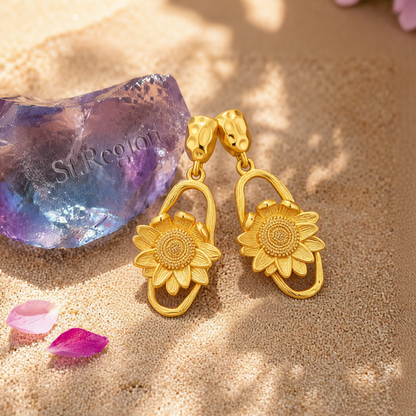 18K Gold-Plated Sunflower Oval Drop Earrings