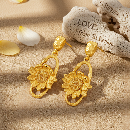 18K Gold-Plated Sunflower Oval Drop Earrings