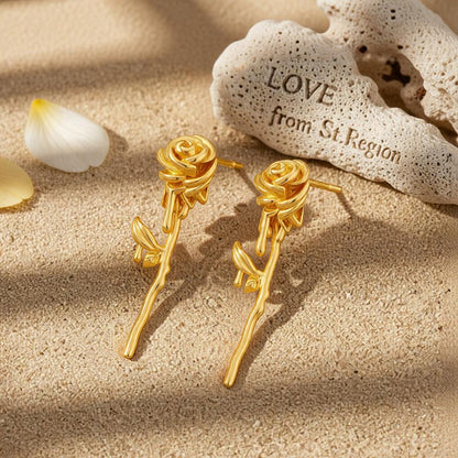 18K Gold-Plated Rose Drop Earrings, gold drop earrings for women, elegant gift for her, lifestyle look