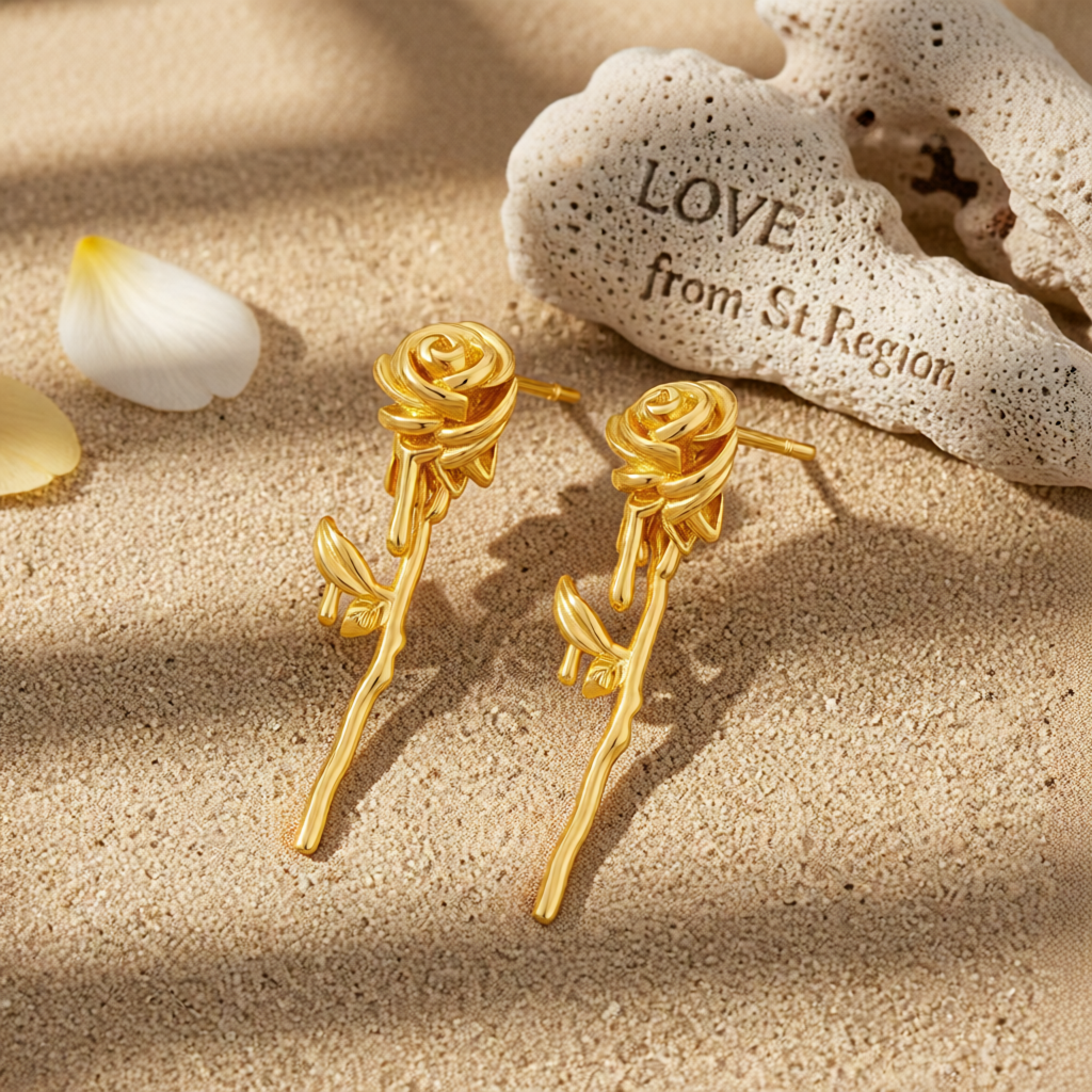 18K Gold-Plated Rose Drop Earrings