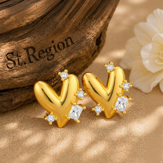 Crystal & Cubic Zirconia 18K Gold-Plated Heart Stud Earrings