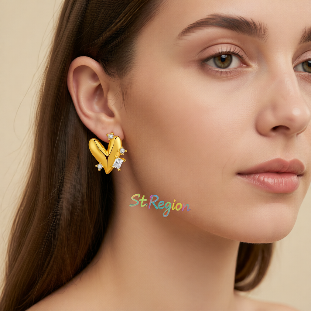 Crystal & Cubic Zirconia 18K Gold-Plated Heart Stud Earrings