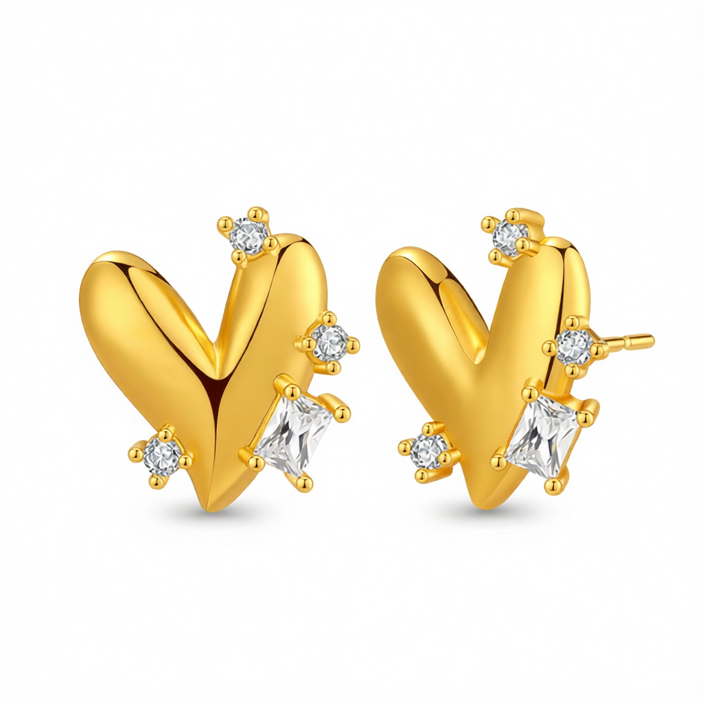Crystal & Cubic Zirconia 18K Gold-Plated Heart Stud Earrings