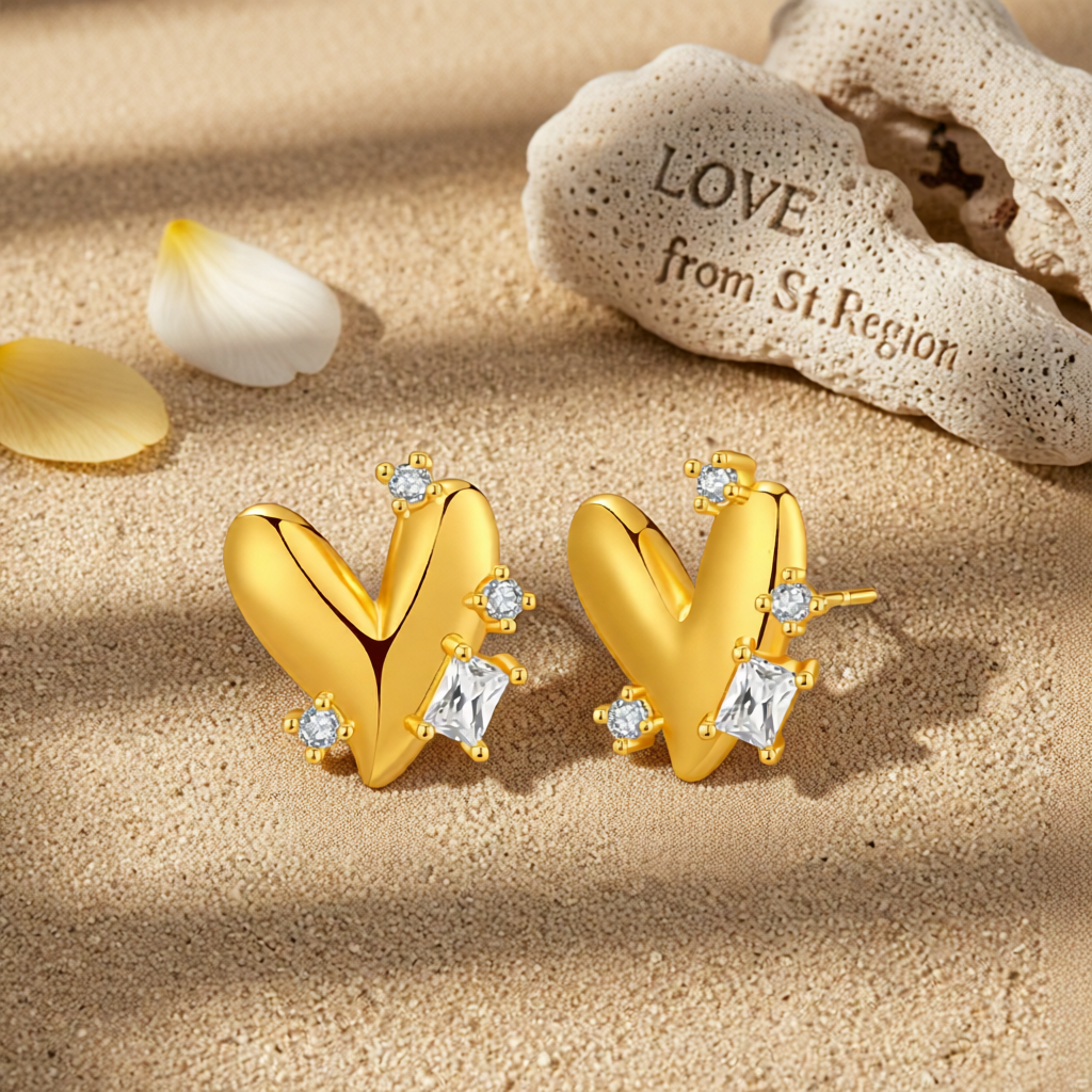 Crystal & Cubic Zirconia 18K Gold-Plated Heart Stud Earrings