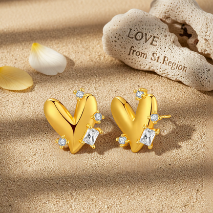 Crystal & Cubic Zirconia 18K Gold-Plated Heart Stud Earrings