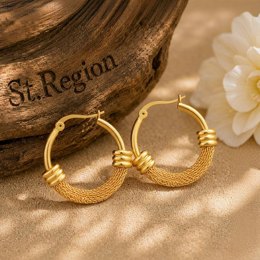 18K Gold-Plated Textured Huggie Earrings, gold huggie earrings, everyday style, front view