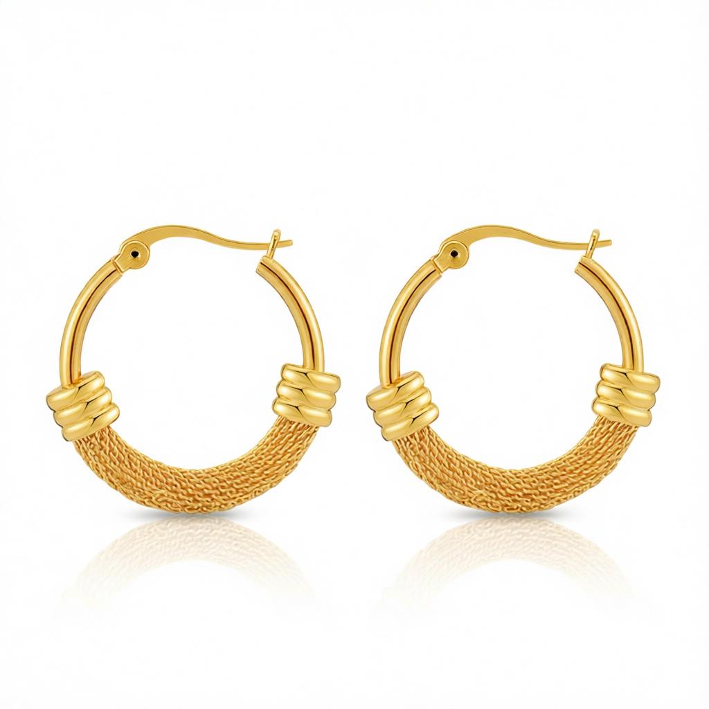 18K Gold-Plated Textured Huggie Earrings, gold huggie earrings, everyday style, side view