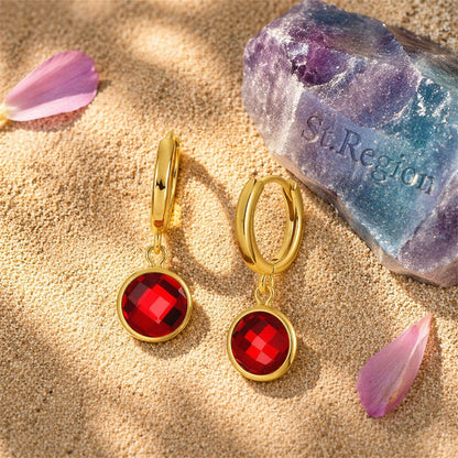 Red Crystal & 18K Gold-Plated Round Huggie Earrings