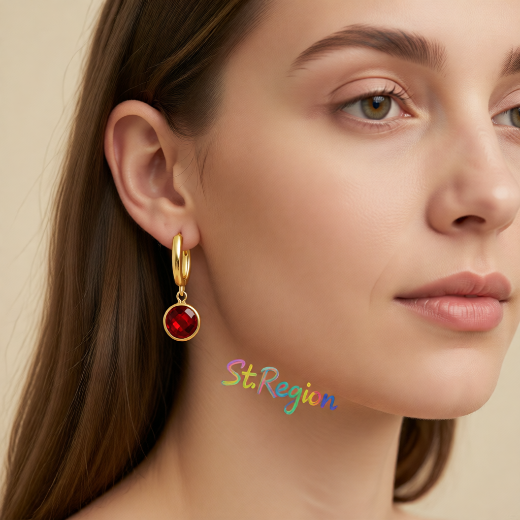 Red Crystal & 18K Gold-Plated Round Huggie Earrings