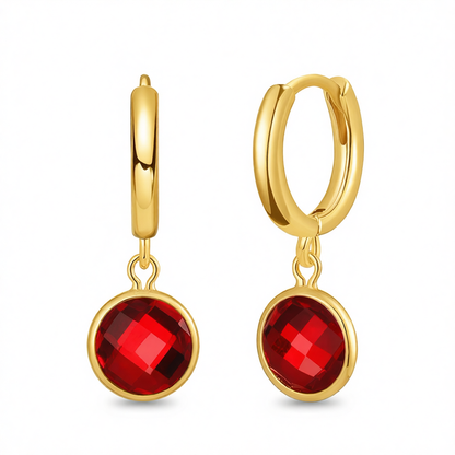 Red Crystal & 18K Gold-Plated Round Huggie Earrings