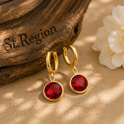 Red Crystal & 18K Gold-Plated Round Huggie Earrings