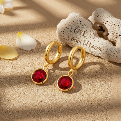 Red Crystal & 18K Gold-Plated Round Huggie Earrings