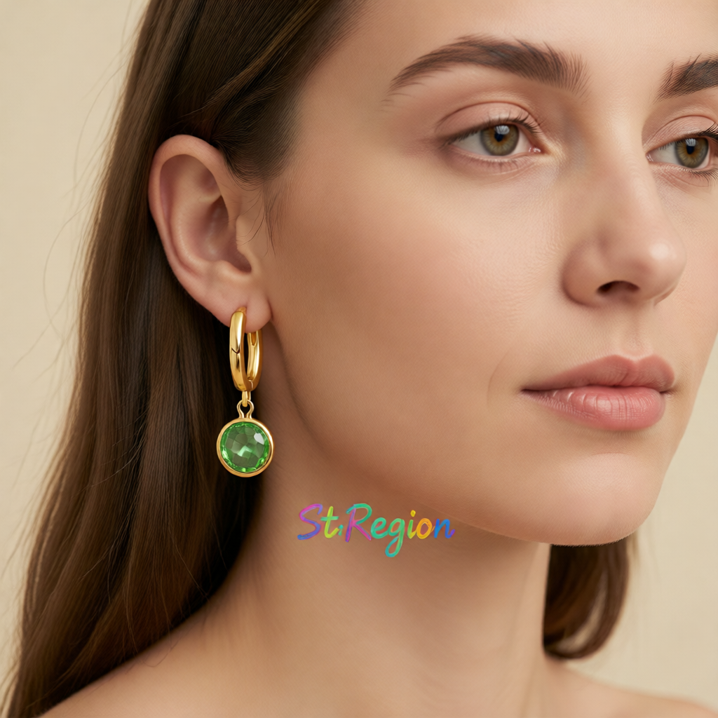 Light Green Crystal & 18K Gold-Plated Round Huggie Earrings