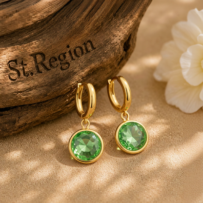 Light Green Crystal & 18K Gold-Plated Round Huggie Earrings