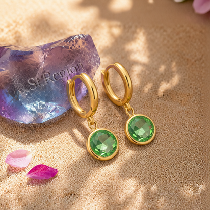 Light Green Crystal & 18K Gold-Plated Round Huggie Earrings