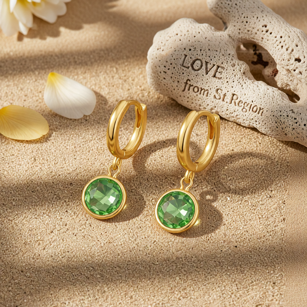 Light Green Crystal & 18K Gold-Plated Round Huggie Earrings