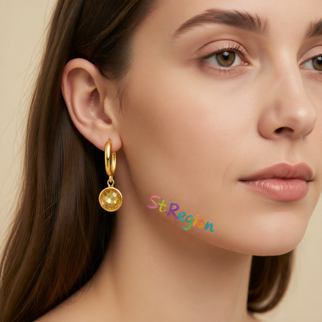 Yellow Crystal & 18K Gold-Plated Round Huggie Earrings