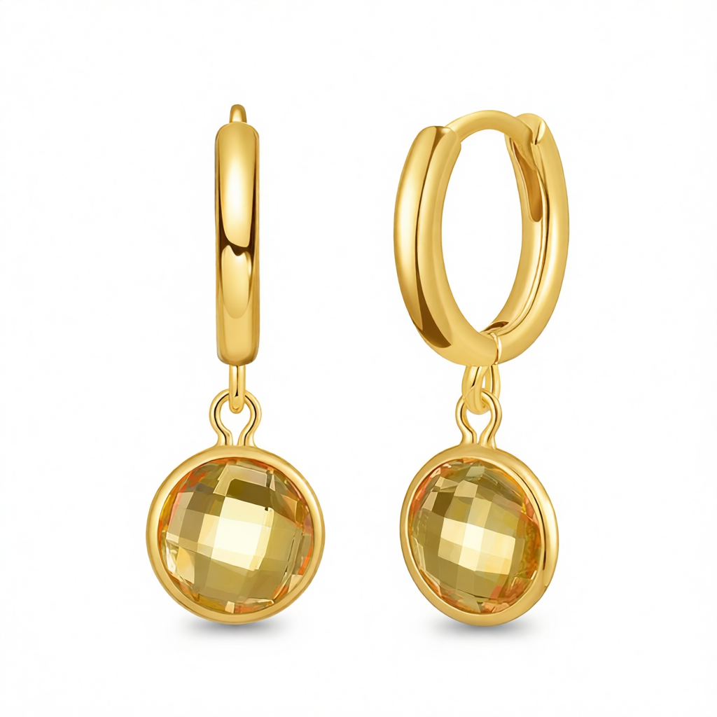 Yellow Crystal & 18K Gold-Plated Round Huggie Earrings