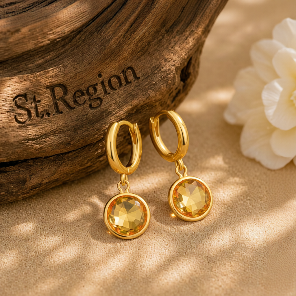 Yellow Crystal & 18K Gold-Plated Round Huggie Earrings