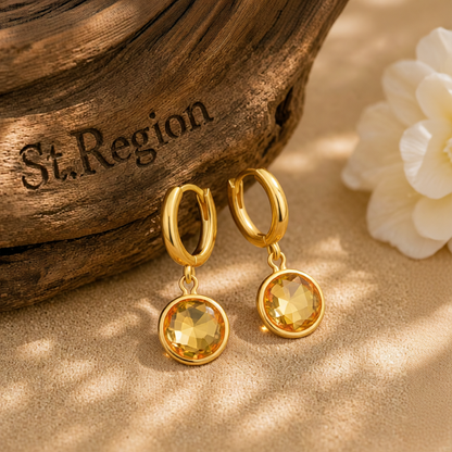 Yellow Crystal & 18K Gold-Plated Round Huggie Earrings