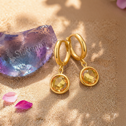 Yellow Crystal & 18K Gold-Plated Round Huggie Earrings