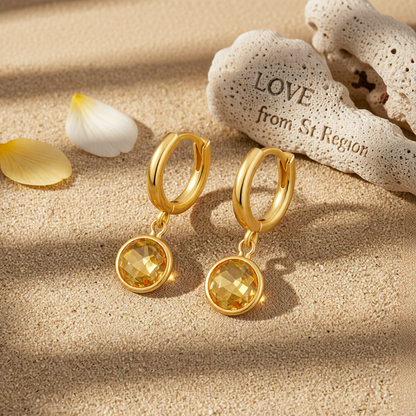 Yellow Crystal & 18K Gold-Plated Round Huggie Earrings