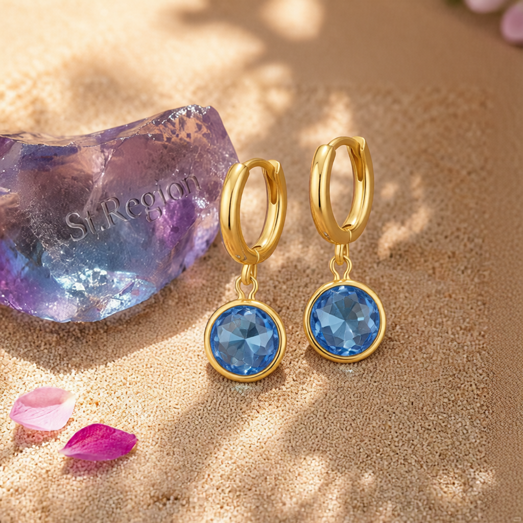Purple Crystal & 18K Gold-Plated Round Huggie Earrings