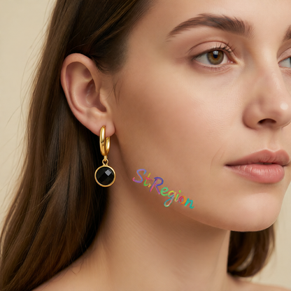 Black Crystal & 18K Gold-Plated Round Huggie Earrings