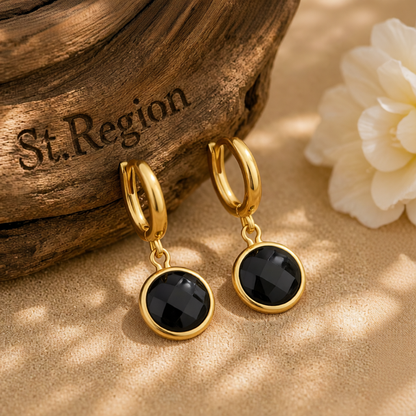 Black Crystal & 18K Gold-Plated Round Huggie Earrings