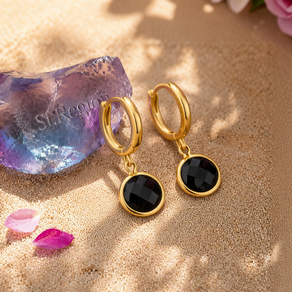 Black Crystal & 18K Gold-Plated Round Huggie Earrings