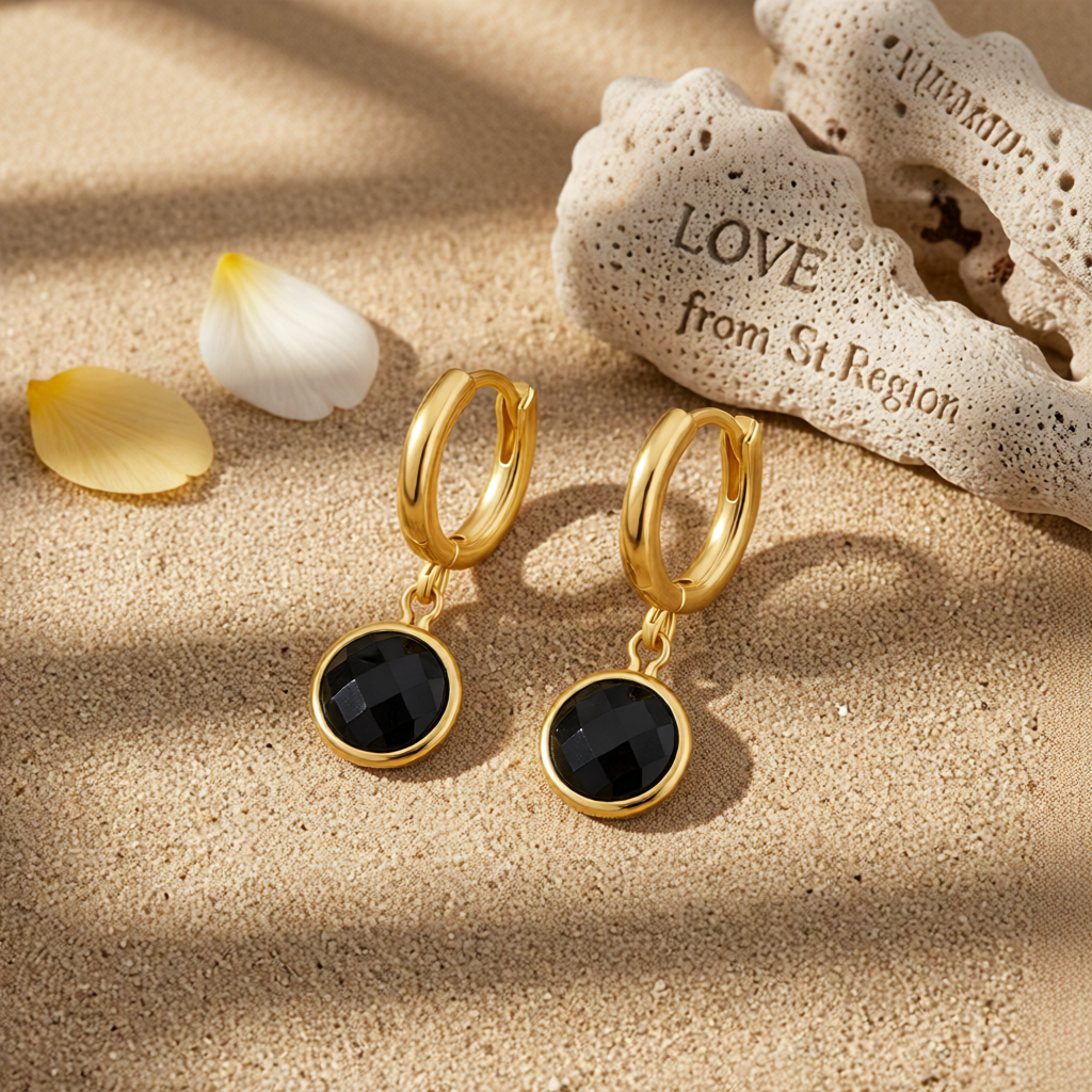 Black Crystal & 18K Gold-Plated Round Huggie Earrings