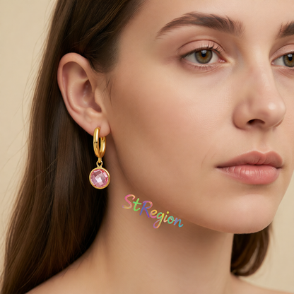 Pink Crystal & 18K Gold-Plated Round Huggie Earrings