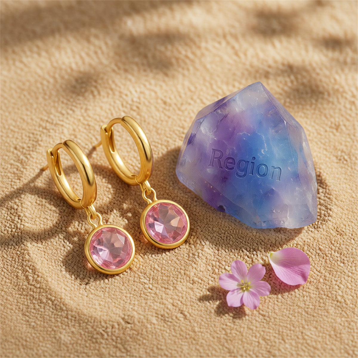 Pink Crystal & 18K Gold-Plated Round Huggie Earrings