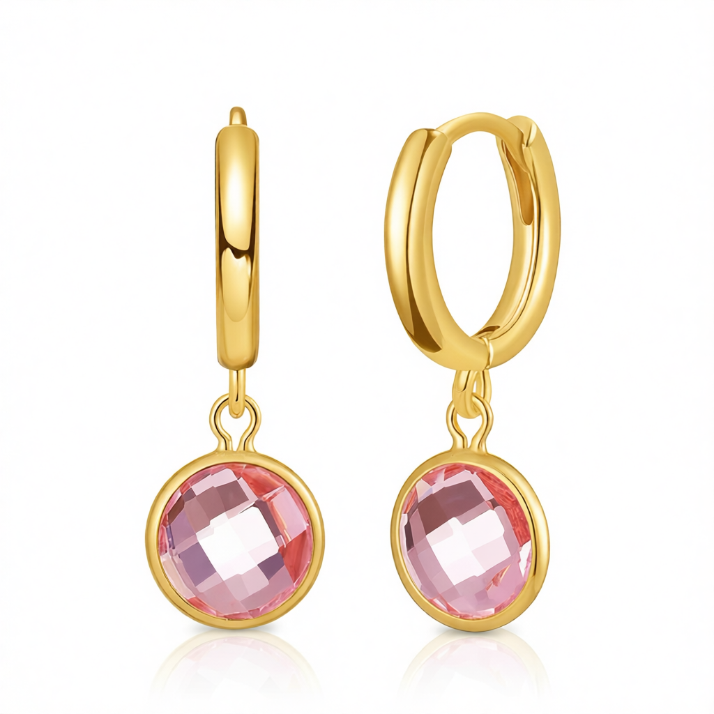 Pink Crystal & 18K Gold-Plated Round Huggie Earrings