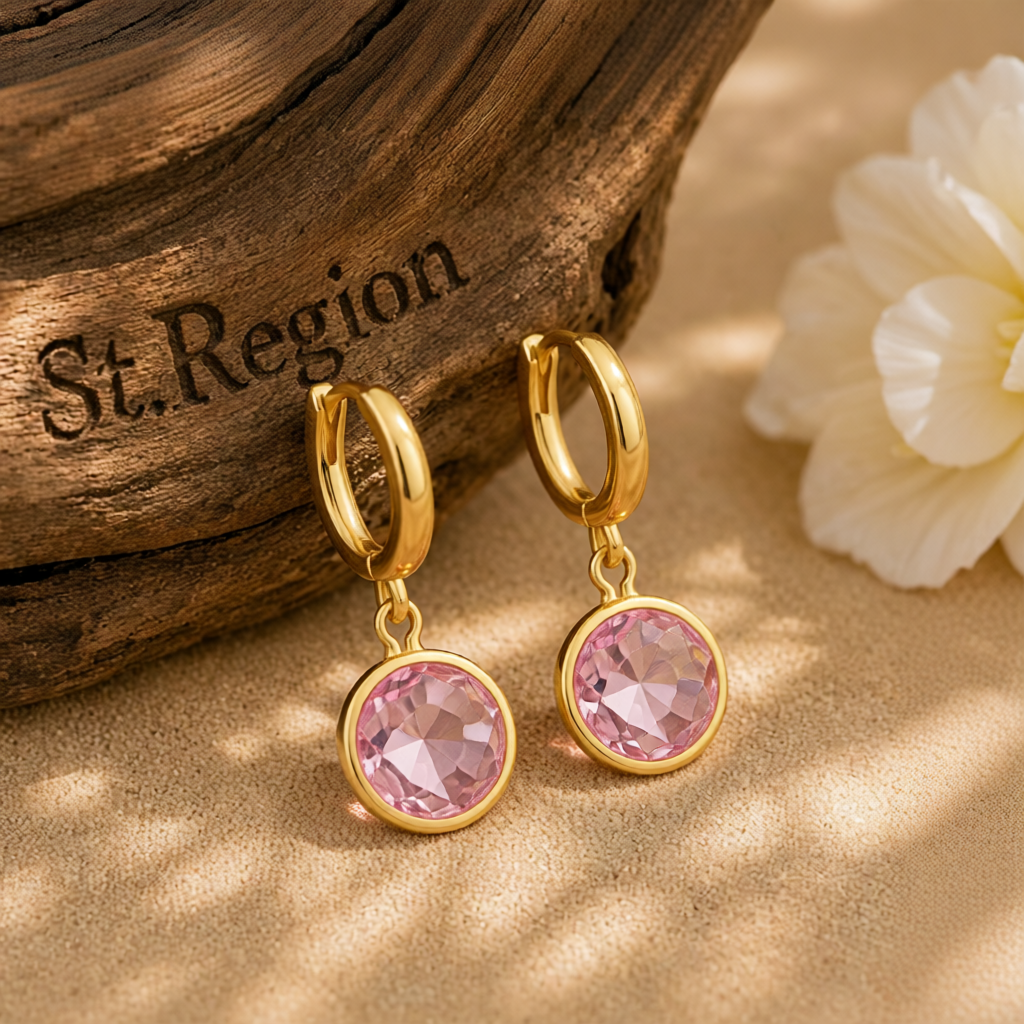 Pink Crystal & 18K Gold-Plated Round Huggie Earrings