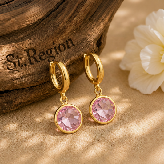 Pink Crystal & 18K Gold-Plated Round Huggie Earrings
