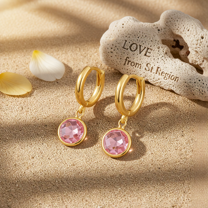 Pink Crystal & 18K Gold-Plated Round Huggie Earrings
