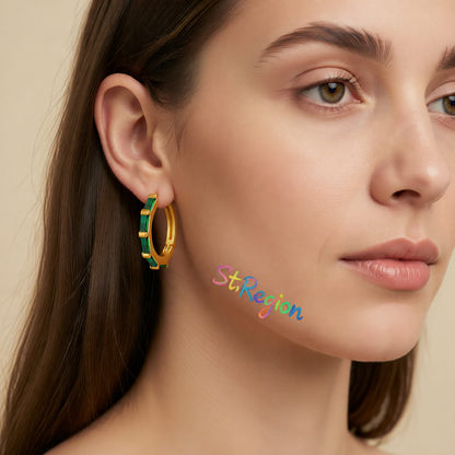 Green Crystal & 18K Gold-Plated Baguette Huggie Earrings