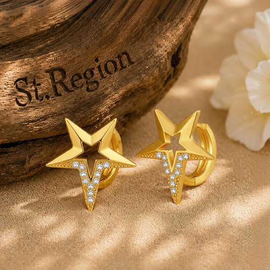 Cubic Zirconia & 18K Gold-Plated Star Huggie Earrings