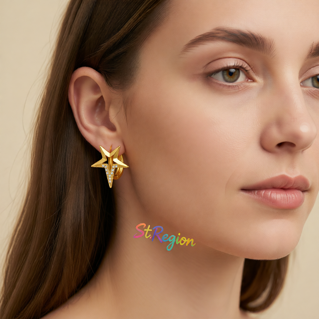 Cubic Zirconia & 18K Gold-Plated Star Huggie Earrings