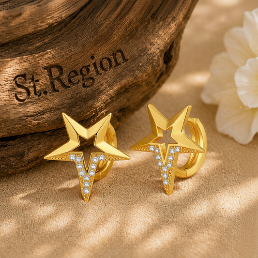 Cubic Zirconia & 18K Gold-Plated Star Huggie Earrings