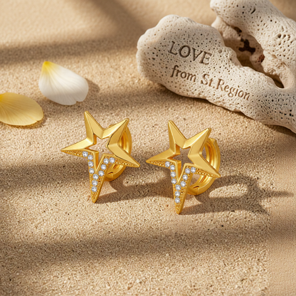 Cubic Zirconia & 18K Gold-Plated Star Huggie Earrings